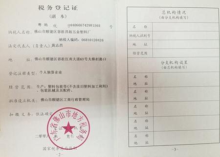 税务登记证-昌裕包装荣誉